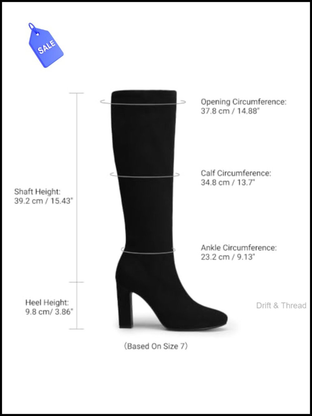 Women's Knee High Chunky Heel Boots Faux Suede Stretch Zip-Up - Picture 3 of 6